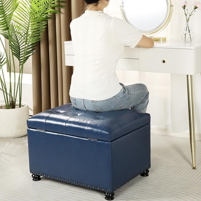 Joveco Faux Leather Storage Ottoman Bench Rectangle 24 Inch Foot Rest Ottomans - Image 4