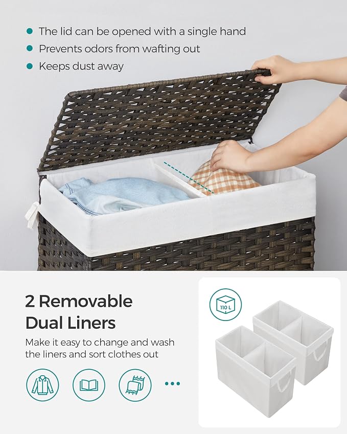 SONGMICS Laundry Hamper with Lid, 110L Clothes Hamper with 2 Removable Liner - Image 3