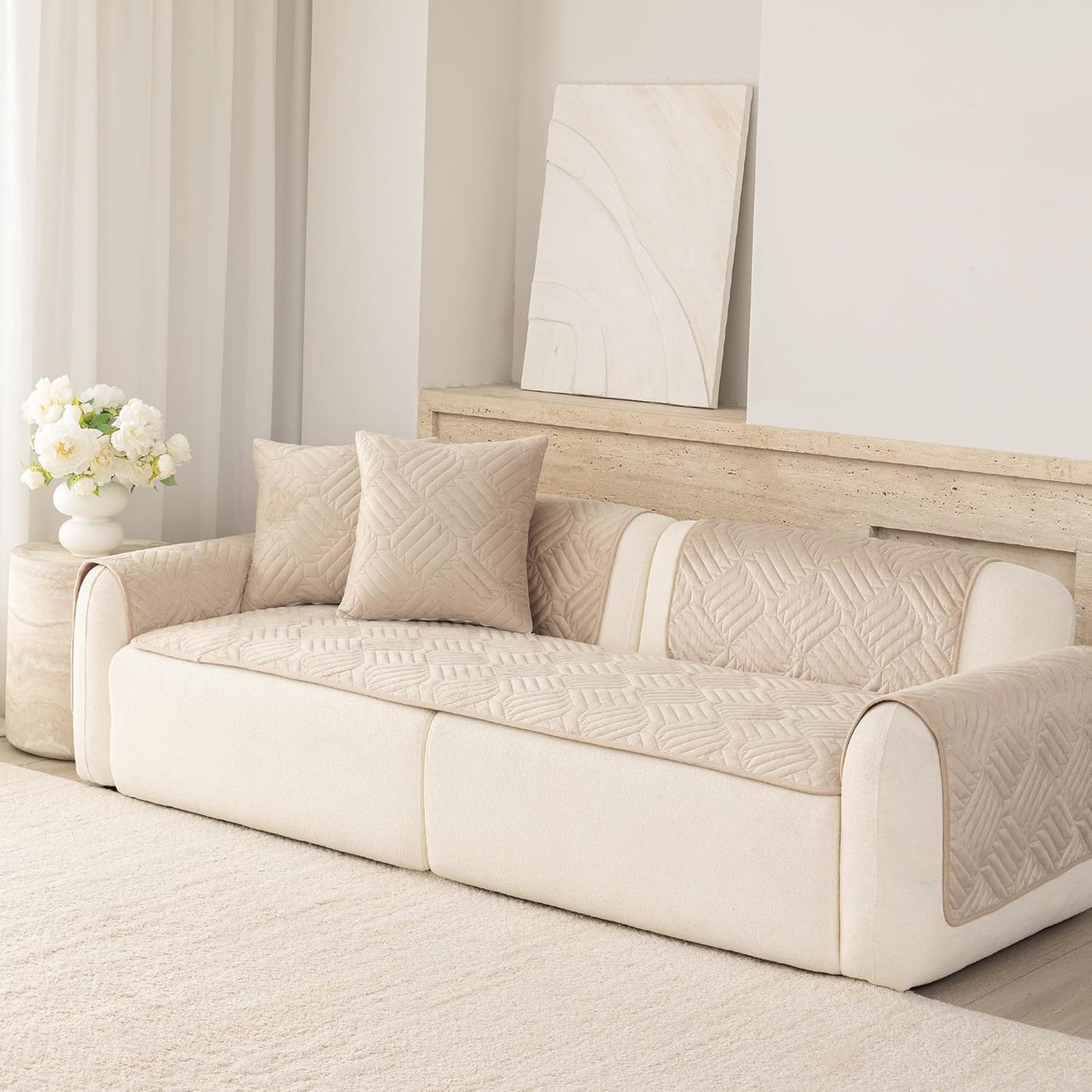 Washable Couch Cover for Pets Dogs, Non-Slip Waterproof Pet Sofa Protector for 3-Cushion Sectional, L-Shaped Sofa & Loveseat(1PC/27.6"x70.9",Light Coffee)