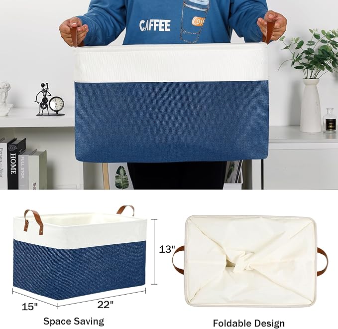 DULLEMELO 2-Pack Extra Large Blanket Basket Fabric Storage Baskets - Image 2