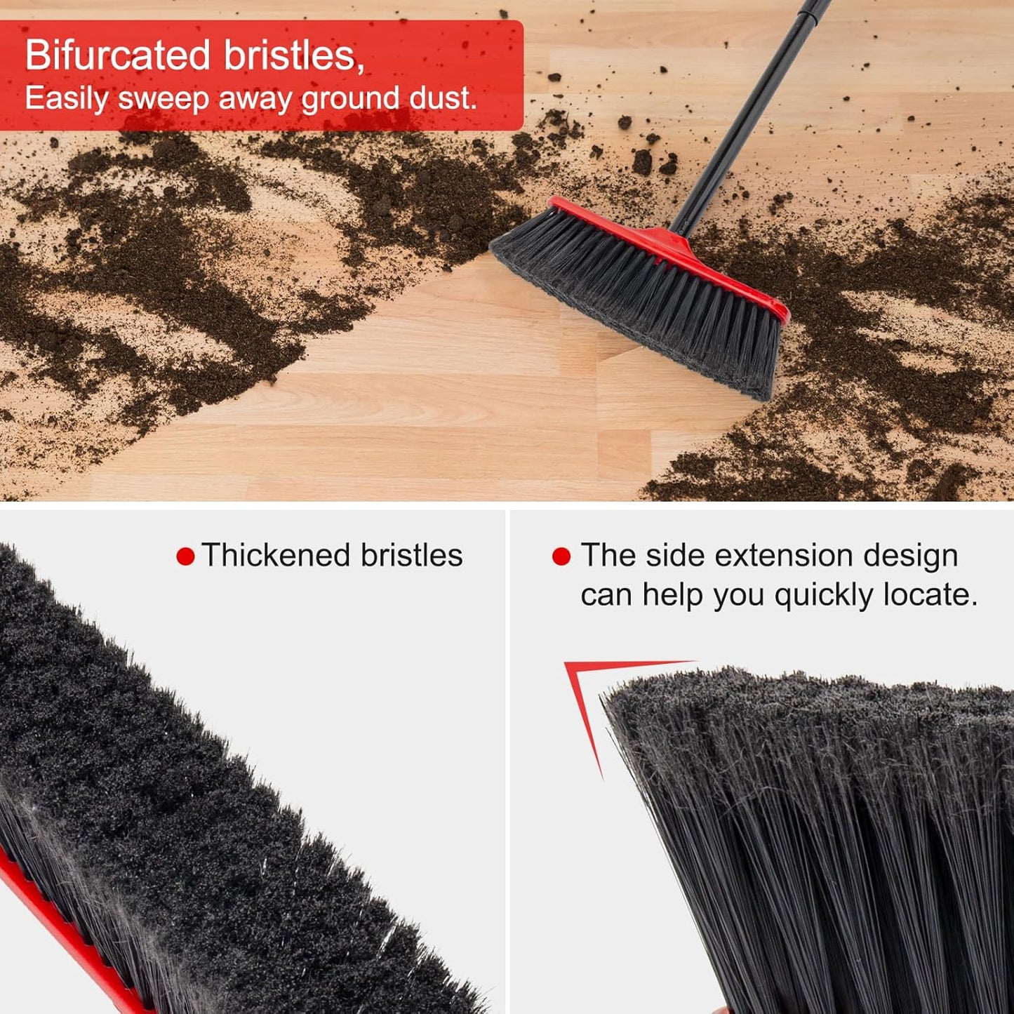 KeFanta 3 Packs Indoor/Outdoor Brooms, Brooms for Sweeping Indoor, 51" Long Handle House Broom for Home Garage Kitchen Office Courtyard Lobby Patio Lawn Concrete