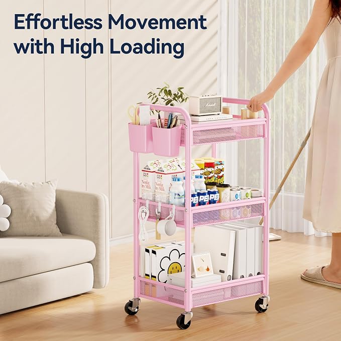 YASONIC 3 Tier Rolling Cart – Metal Utility Storage Cart - Image 4