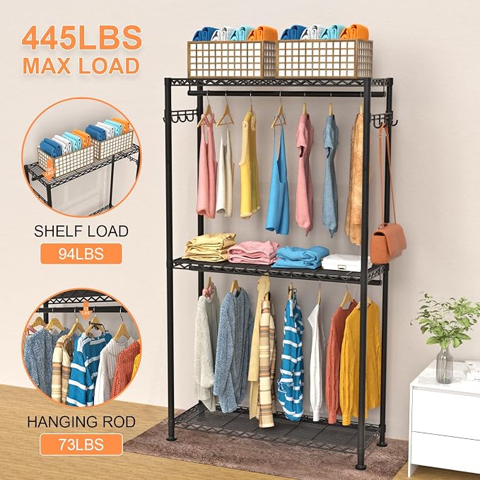 Clothes Rack, Clothing Racks for Hanging Clothes, 3 Tiers Adjustable Garment - Image 2