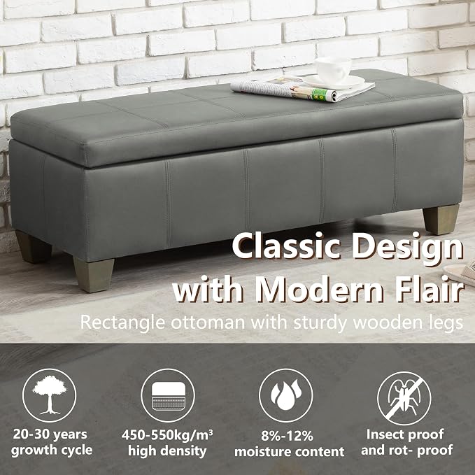 51 Inch Faux Leather Ottoman - Image 7