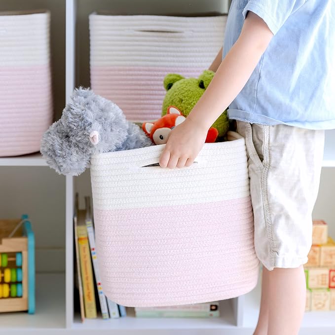 NaturalCozy Storage Cubes 11 Inch Cotton Rope Woven Baskets