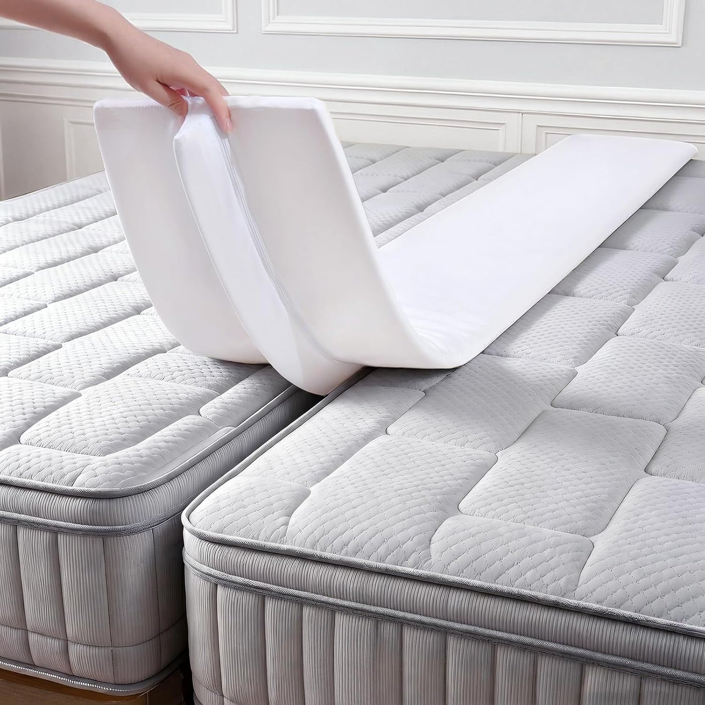 Vekkia 80" x 12" Twin XL/Twin to King Converter with Internal PE Support Sheet & High-Density Foam, Split King Gap Filler for Adjustable Bed, Guest Room, Vacation Rentals, Hotel, Washable Cover