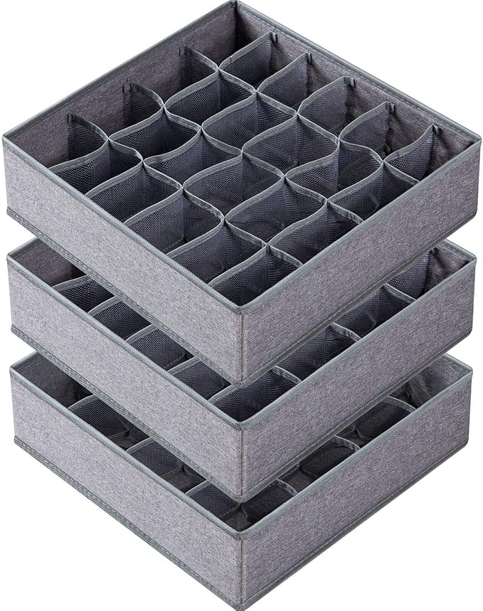 Criusia 3 Pack Sock Underwear Drawer Organizer Dividers, 64 Cell Fabric by Criusia
