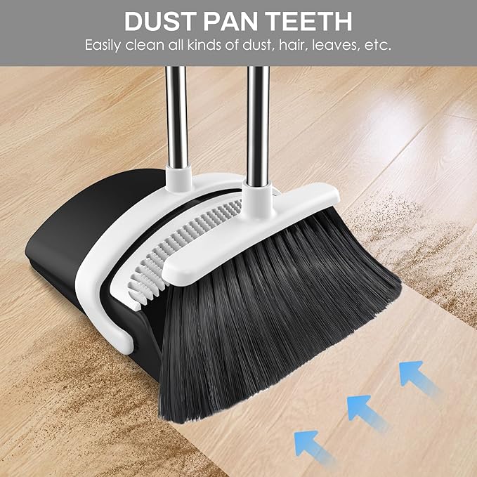 Broom and Dustpan Set for Home, 51-in Long Adjustable Handle Angle Broom and - Image 3