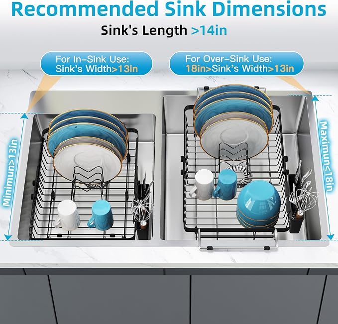 romision Expandable Dish Drying Rack Over The Sink Small Metal Stainless Steel - Image 6