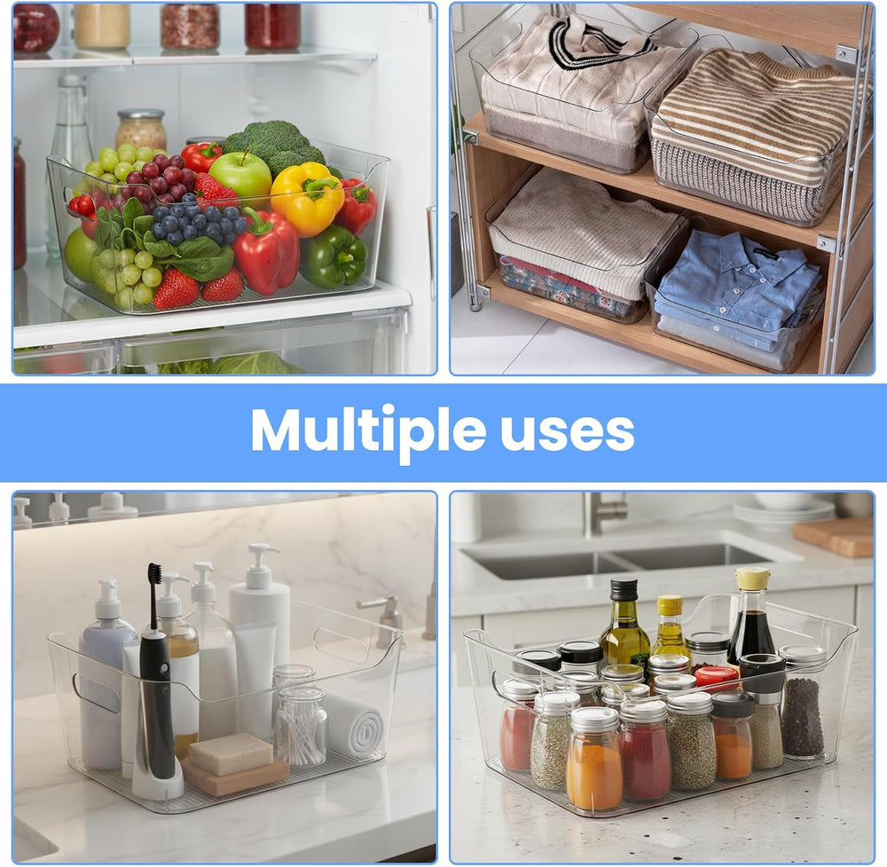 6 Set Storage Bins, Clear Plastic Organizers, with Handles
