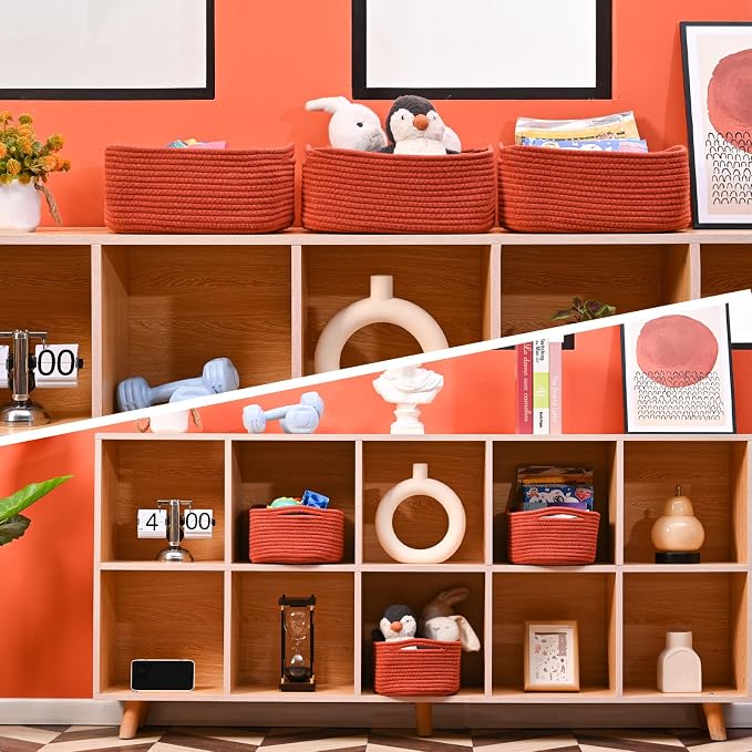 Small Red Woven Baskets for Organizing, Basket for Gifts Empty, Cotton Rope - Image 6