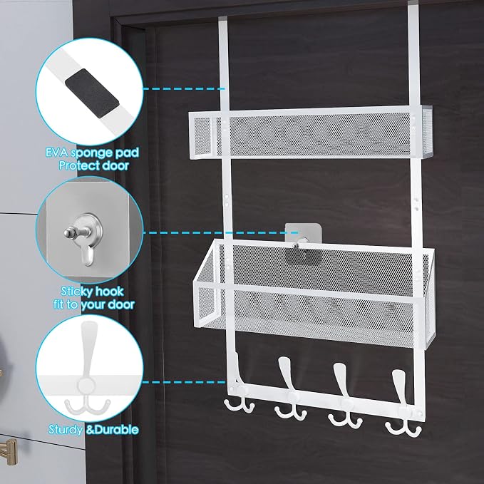 Over The Door Hooks Organizer, Coat Rack Over The Door Storage Hanger Towel Rack - Image 5