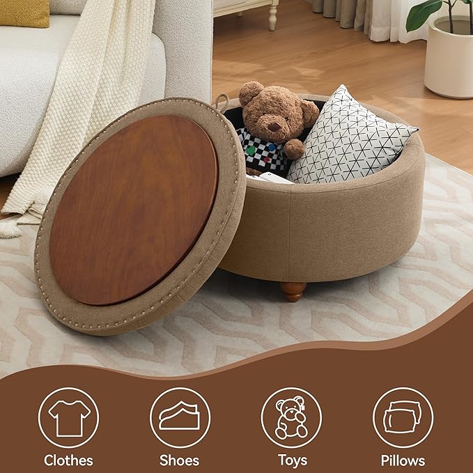 30Inch Round Storage Ottoman - Image 6