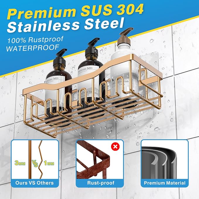 EUDELE 5-Pack Rustproof Stainless Steel Shower Caddy – No Drill Adhesive - Image 5