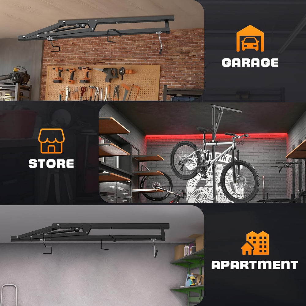Ceiling Mounted Horizontal Bike Rack - Overhead Storage Space Saver, Ideal fo...