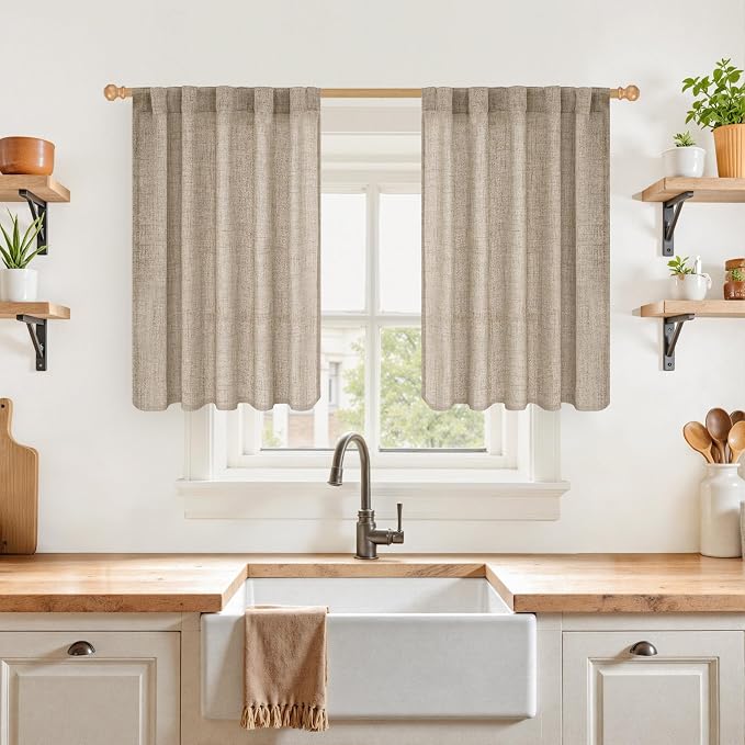 YoungsTex 36 Inch Length Linen Semi Sheer Curtains by YoungsTex