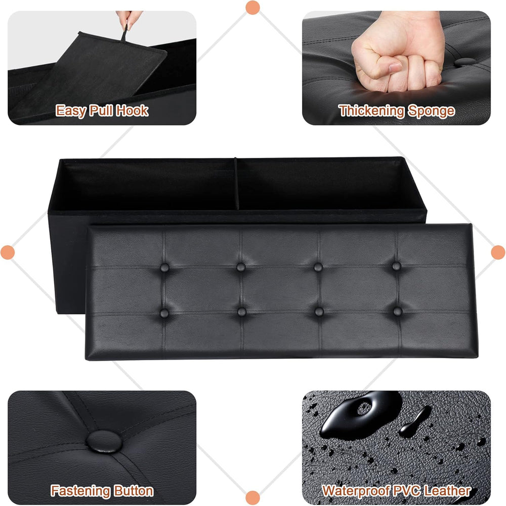 SUPER DEAL 43 Inch Folding Storage Ottoman Bench, Faux Leather Storage Chest ...