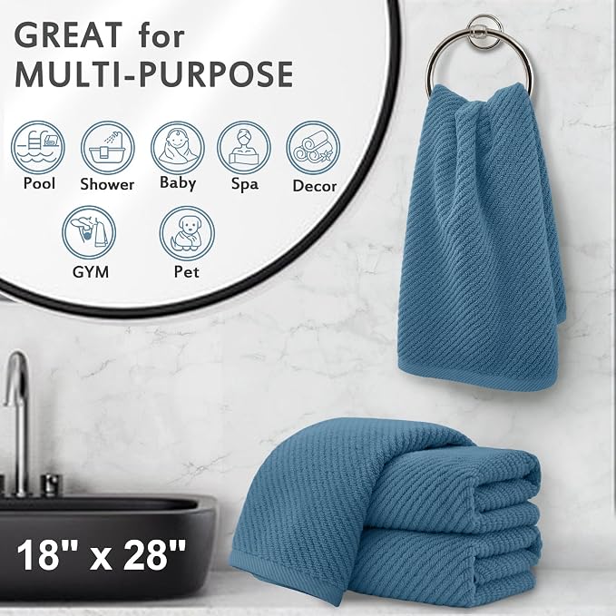 VOOVA & MOVAS Hand Towels for Bathroom Set of 4, Large 18" x 28", 100% Cotton | - Image 5