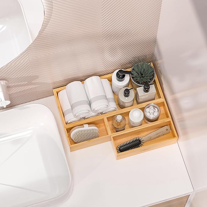 Kitchen Drawer Organizer Bins, Stackable Bamboo Deep Drawer Organizer - Image 5