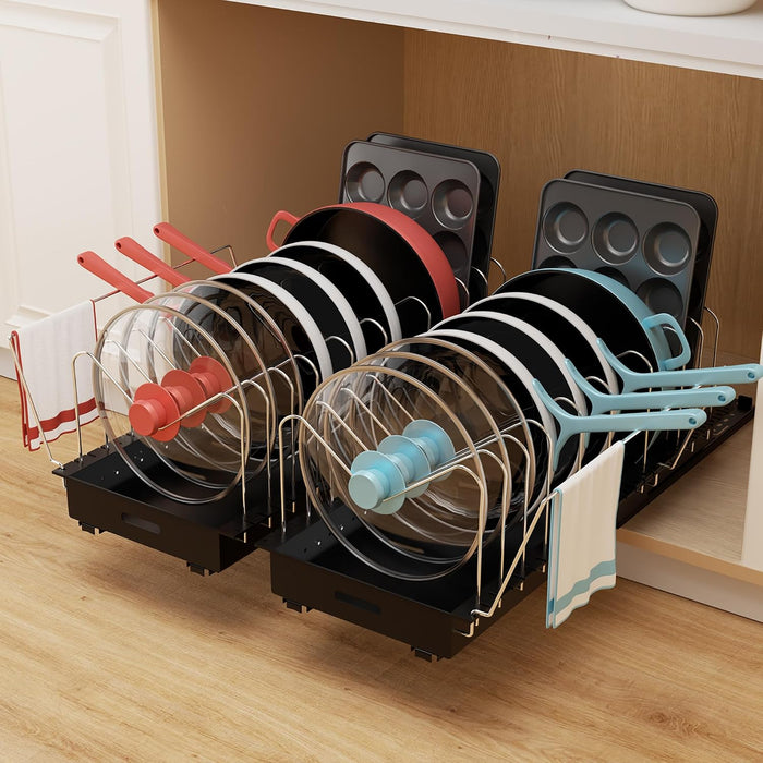 Golener Pots and Pans Organizer Under Cabinet, 22" Deep Expandable, 2 Pack