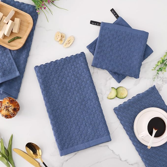 Fintale 100% Cotton Kitchen Towels and Dishcloths Set, 12 x 12 & 15 x 25 Inches - Image 8