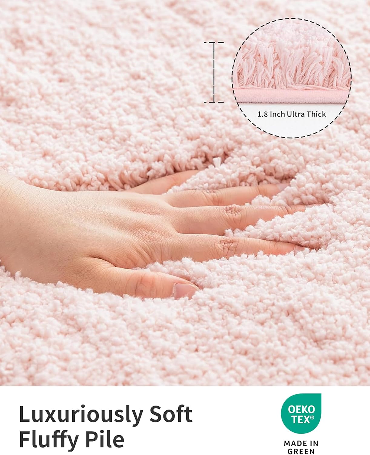 ILANGO Pink Bathroom Rugs 24" × 17" Non Slip & Super Absorbent Extra Thick Soft, Washable Bath Mat for Floor, Non Shedding Microfiber Plush Holiday Bath Rug with Rubber for Shower Sink