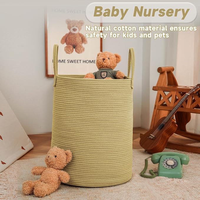 Large Woven Laundry Basket Hamper, 80L Cotton Rope Storage Bin - Image 2