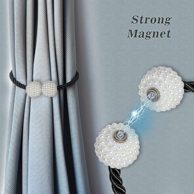 Hion Magnetic Curtain Tiebacks Gray Blue 6 Pack, Curtain Tiebacks Buckles - Image 3
