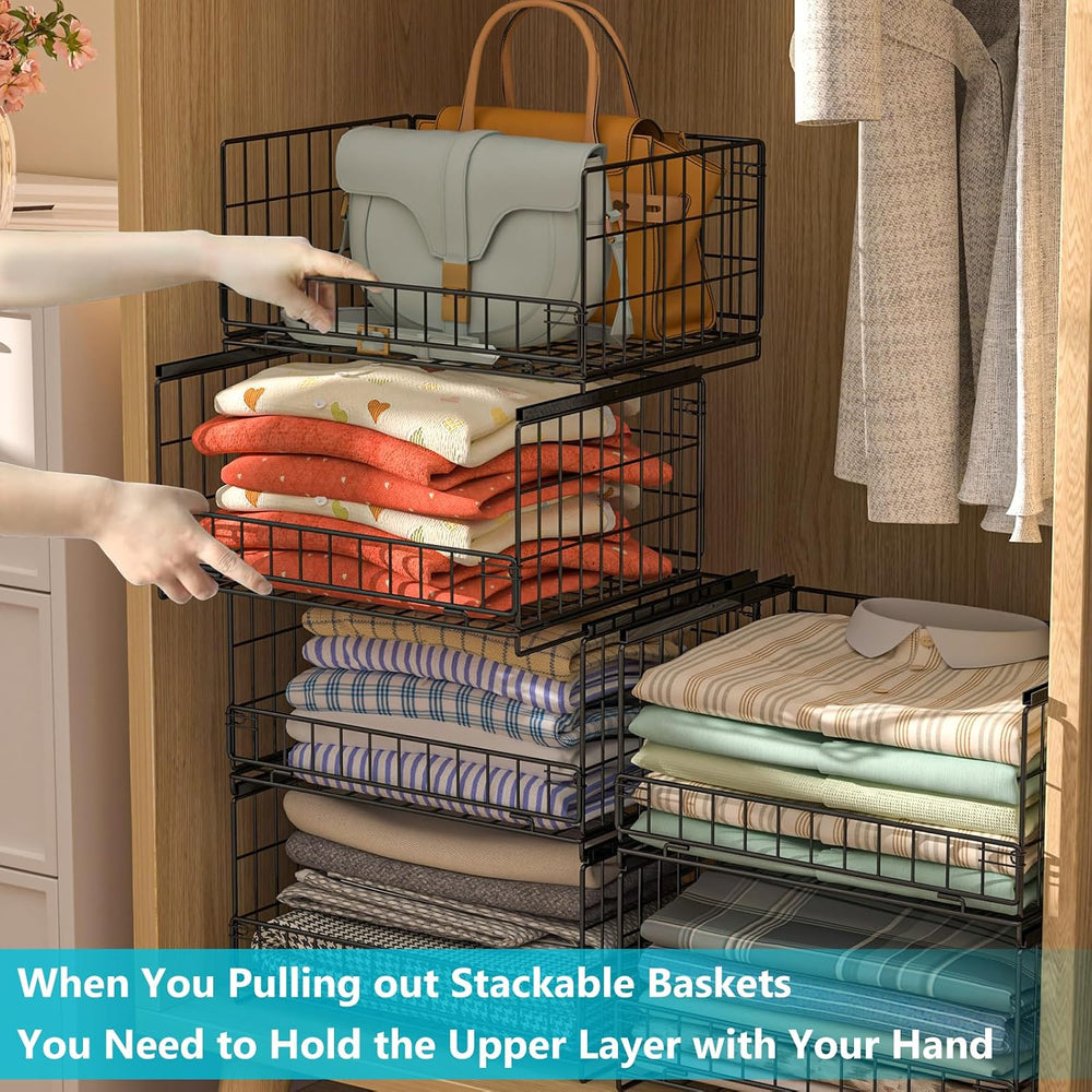 Hongtamoya 4-Tier Sliding Closet Organizers and Storage Shelves, Stackable Cl...