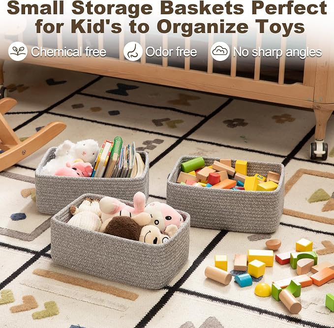 3 Pack Small Storage Baskets for Organizing, Cute Woven Decorative Gift Baskets - Image 3