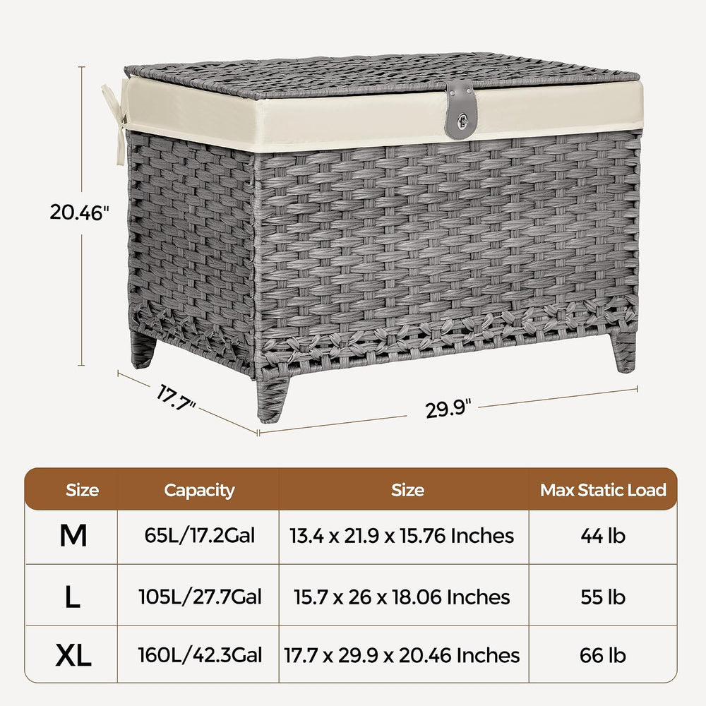 Wicker Storage Basket with Lid, 160L Shelf Basket with Removable Liner Bag