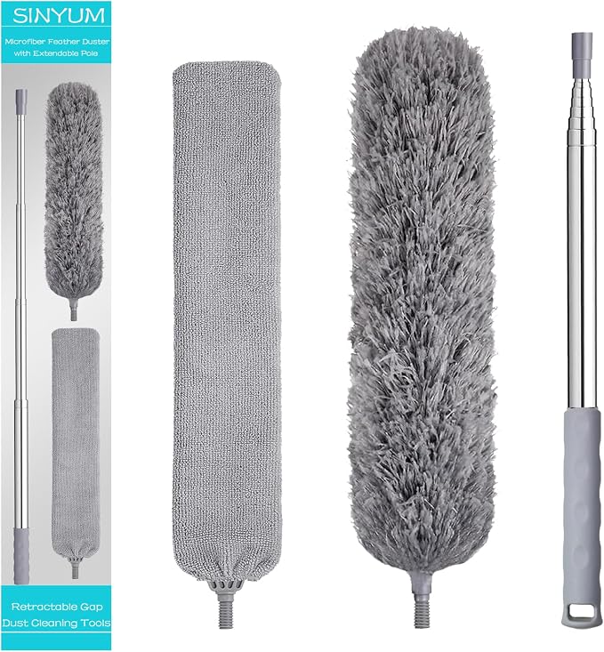100 Inch Retractable Gap Dust Cleaner Cleaning Tools & Microfiber Feather by SINYUM