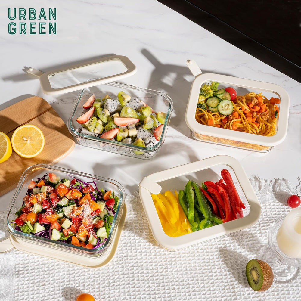 Urban Green Glass Food Storage Containers with Glass Lids, Microwave Safe Foo...