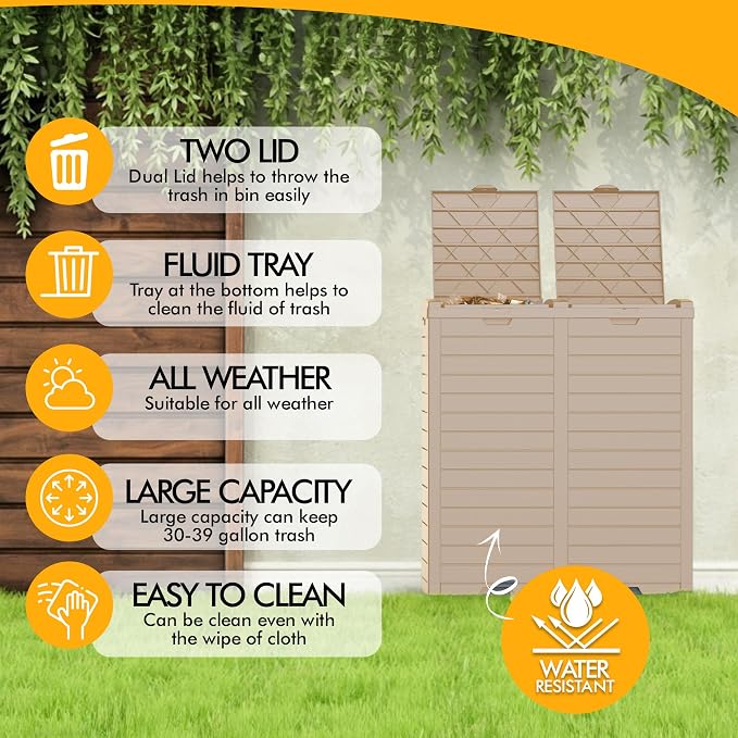 62 Gallon Outdoor Trash Can, Waterproof Resin Trash Can - Image 8