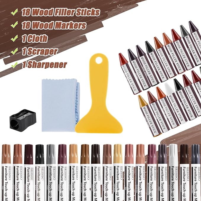 SEISSO 18 Colors Wood Wax Sticks ＆ Wood Markers Furniture Repair Kit - Image 6