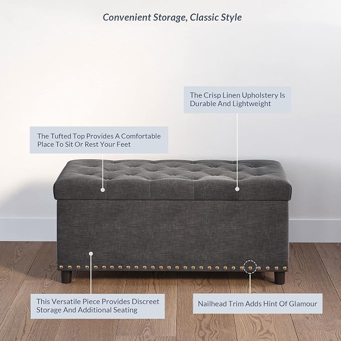 BELLEZE 35" Tufted Ottoman, Storage Bench - Image 3