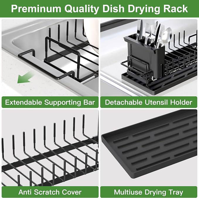 Dish Drying Rack Over the Sink Expandable In Small Black Drainer Dry - Image 7