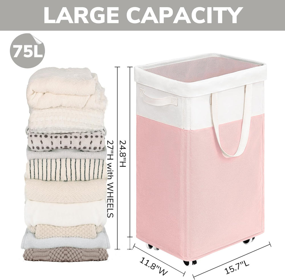 Goodpick 2-Pack Laundry Hamper with Wheels, Dorm Essentials for Girls,75L