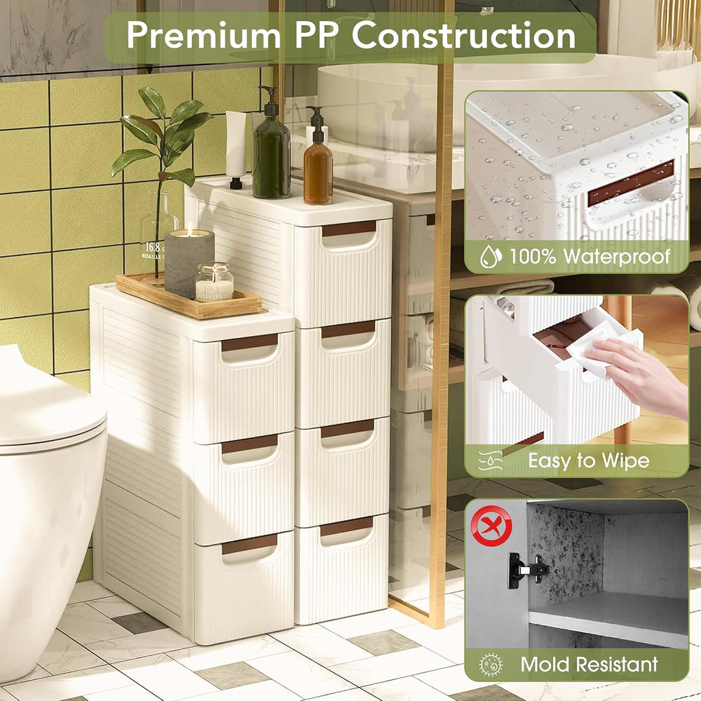 Narrow Bathroom Storage Cabinet with 4 Drawers, 7.5-Inch Wide, White