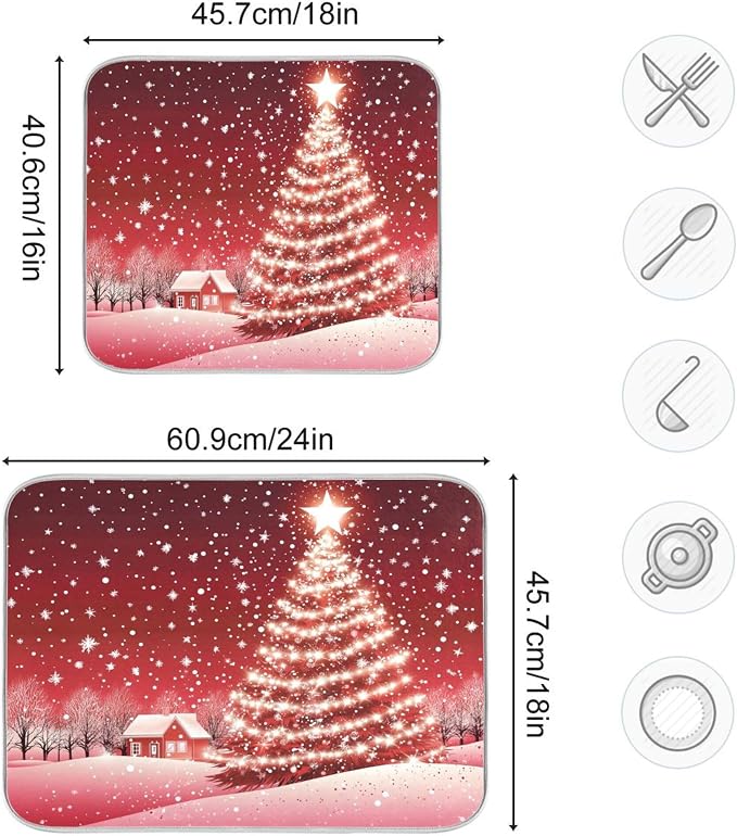 Christmas Tree Red Dish Drying Mat - Image 3