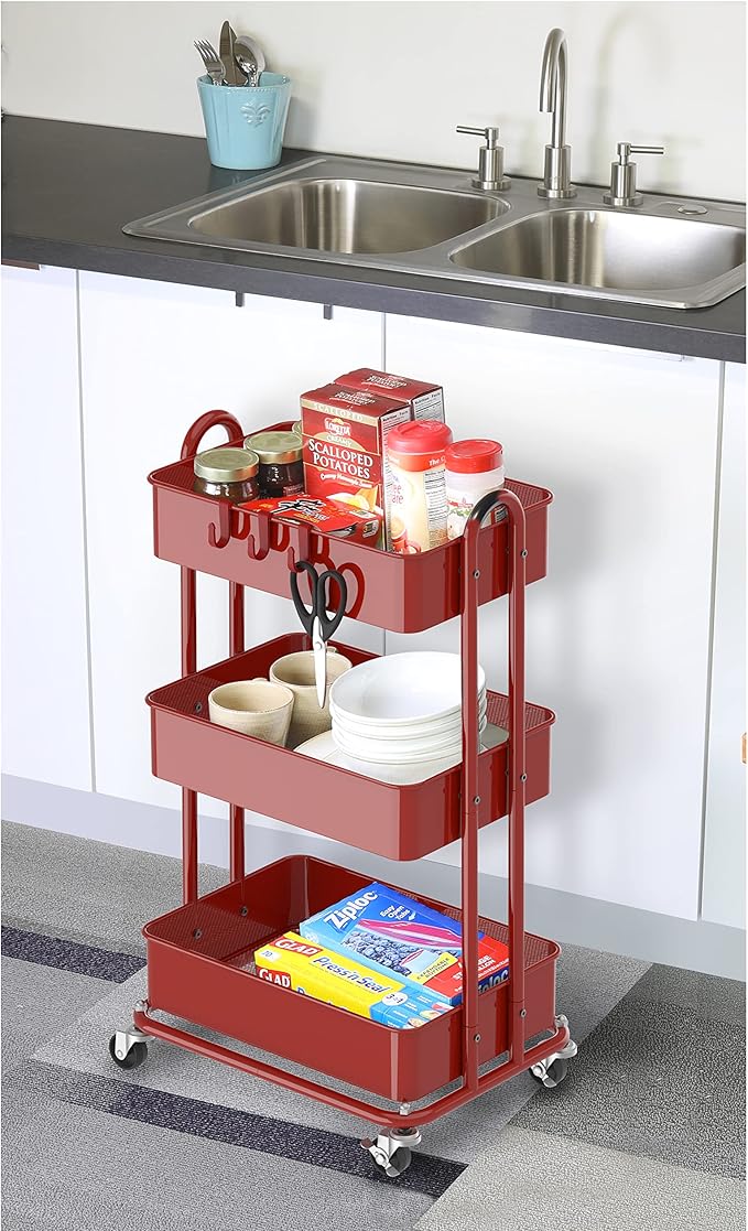 Simple Houseware 3-Tier Heavy Duty Metal Utility Rolling Cart - Image 5
