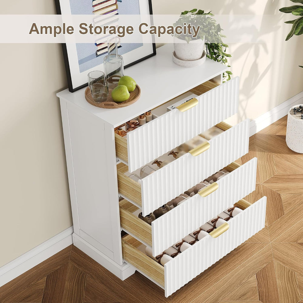 Wooden 4 Drawer Dresser for Bedroom, 36.6 in Tall Fluted Dresser with Metal H...