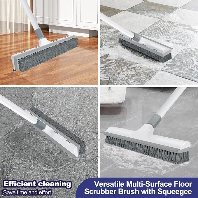 Floor Scrub Brush with 60 inch Long Handle, 2 in 1 Heavy Duty Stiff Bristle - Image 5