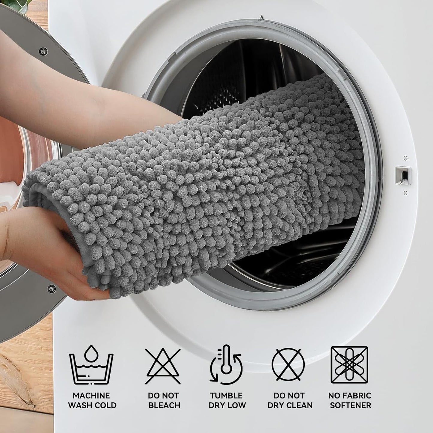 Bcoimo 24"×17" Chenille Bath Mat – Non-Slip with Backing Bath Rug Ultra-Absorbent and Machine Washable Bathroom Mat Quick-Dry Design. Ideal for Bathroom and Tub Areas
