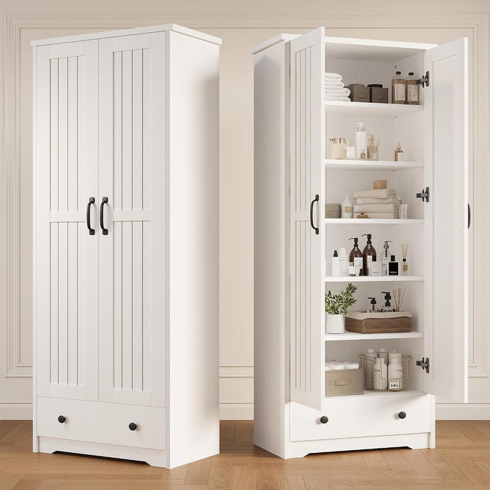 Decofy 70" Tall Storage Cabinet, Large Wood Storage Pantry Cabinets with 6 Adjustable Shelves, 2 Doors & 1 Drawer, Standing Utility Storage Cabinets for Kitchen, Bathroom, Dining Room (Soft White)