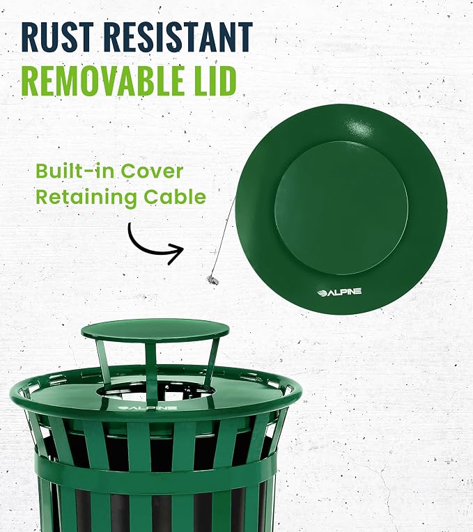 Alpine Industries Outdoor Metal Waste Receptacle Rain Bonnet Lid - Image 5