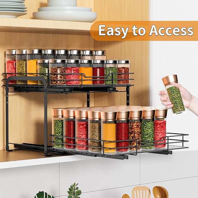 RCHYFEED Spice Rack Organizer for Cabinet, 2 Tier Slide out Spice Organization - Image 4