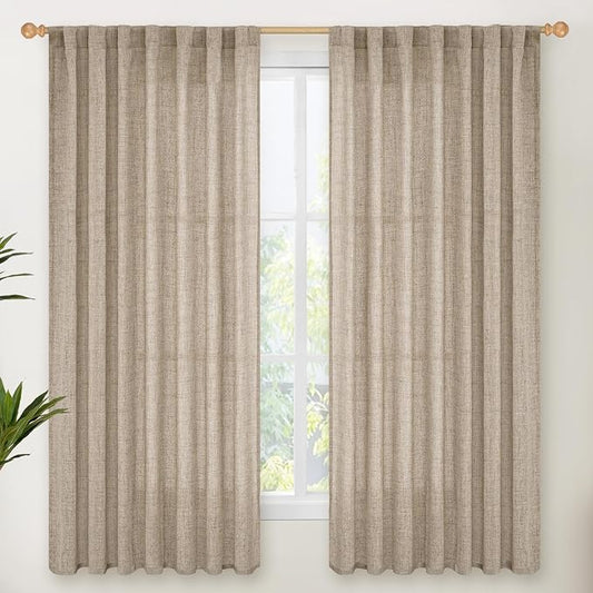 YoungsTex Dark Oatmeal Linen Curtains 63 Inch Length by YoungsTex