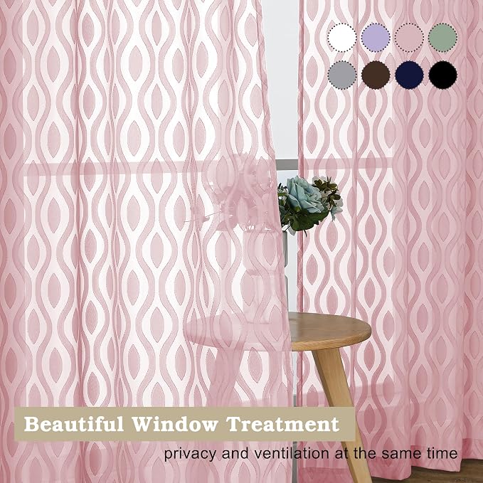 Aiyufeng Pink Sheer Curtains 2 Panels 54 Inch Length, Soft Lightweight Clip - Image 7