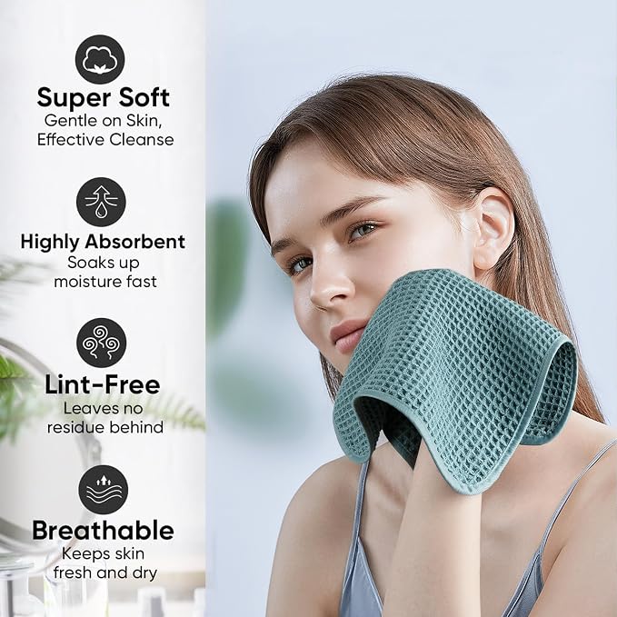 Microfiber Waffle Face Towels, 2 Pieces, Fast Drying, Lint Free - Image 4